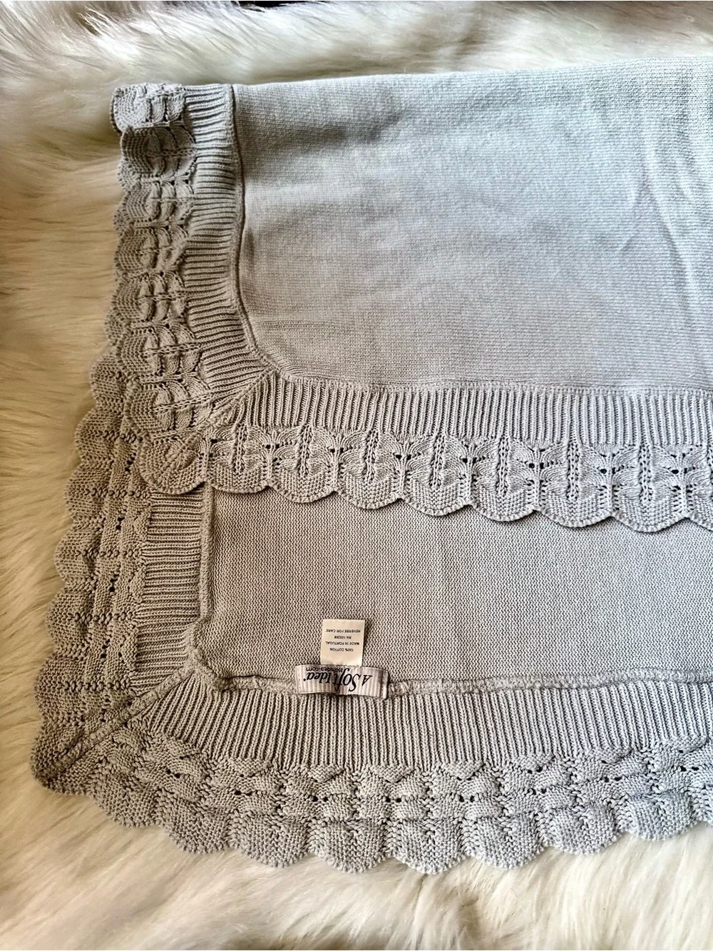 Cotton Jersey Baby Blanket with Knitted‎ Scallop Lace Border
